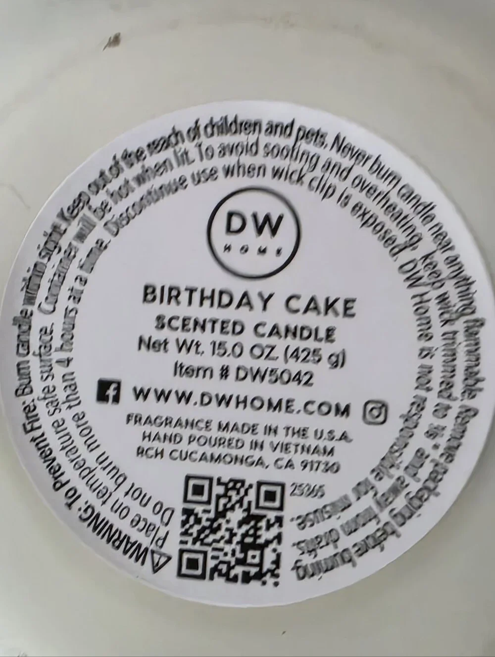 DW Home Birthday Cake Scented Candle with Black 15 oz. New
